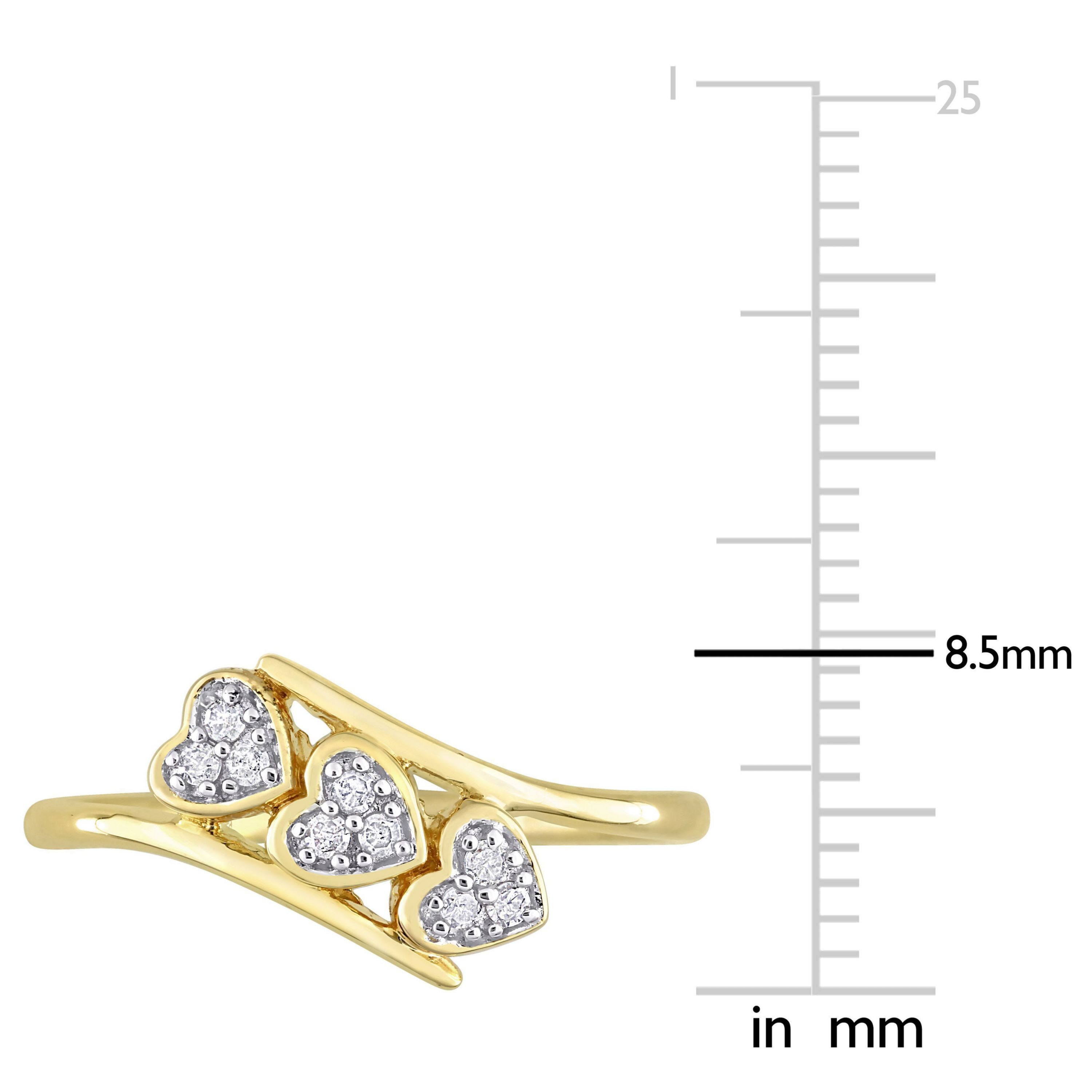 1/10 CT TW Diamond Triple Heart Bypass Promise Ring in Yellow Plated Sterling Silver