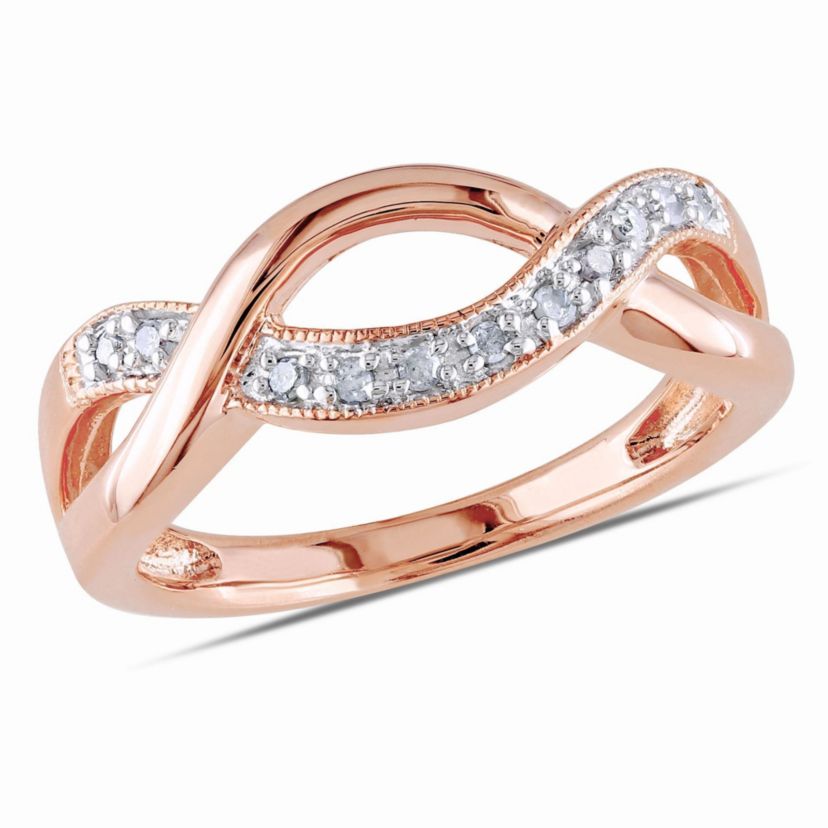 1/10 CT TW Diamond Crossover Ring in Rose Plated Sterling Silver