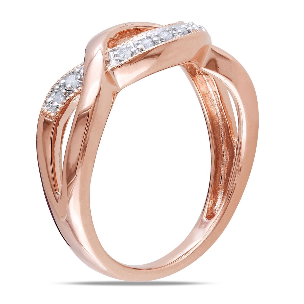 1/10 CT TW Diamond Crossover Ring in Rose Plated Sterling Silver