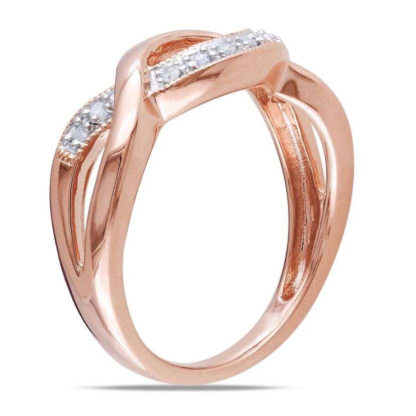 1/10 CT TW Diamond Crossover Ring in Rose Plated Sterling Silver
