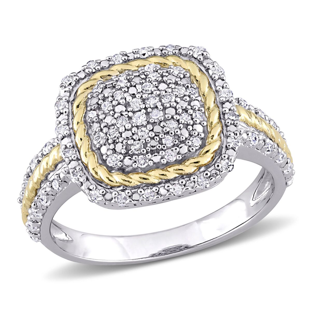 1/3 CT TW Diamond Rope Design Halo Ring in 2-Tone Sterling Silver