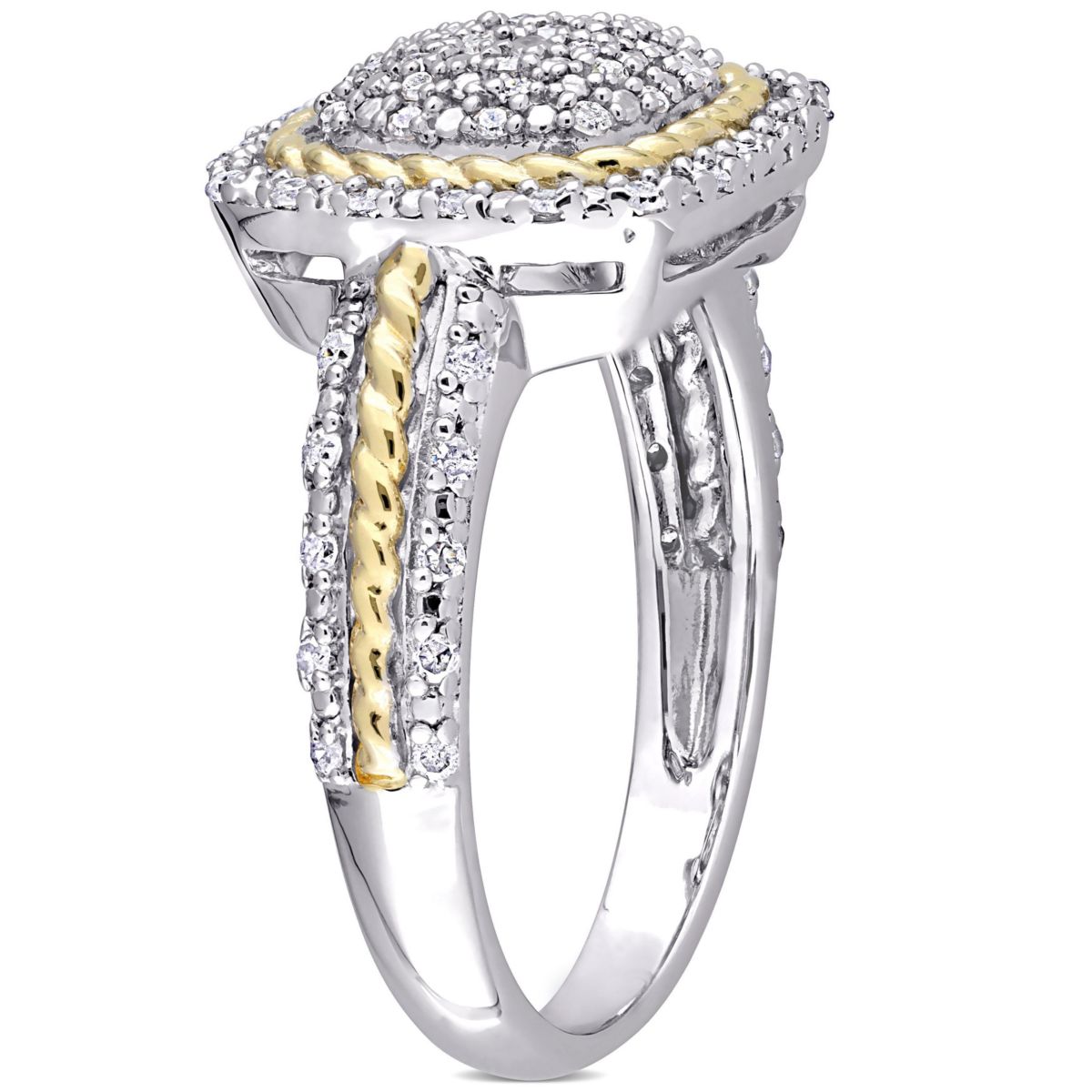 1/3 CT TW Diamond Rope Design Halo Ring in 2-Tone Sterling Silver