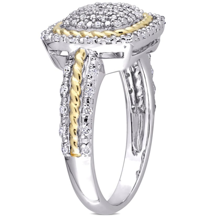 1/3 CT TW Diamond Rope Design Halo Ring in 2-Tone Sterling Silver
