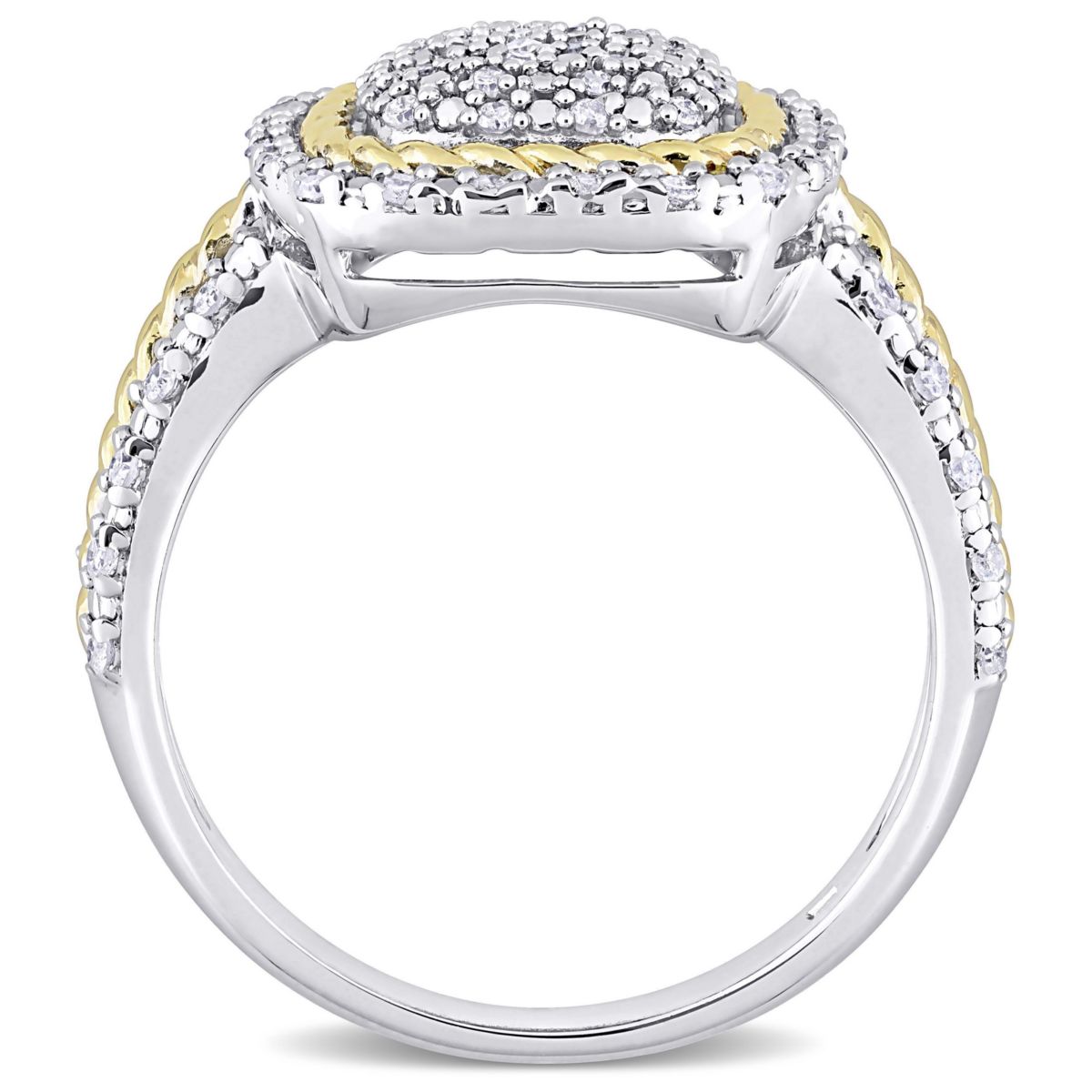 1/3 CT TW Diamond Rope Design Halo Ring in 2-Tone Sterling Silver