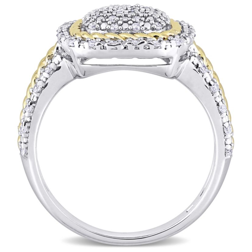 1/3 CT TW Diamond Rope Design Halo Ring in 2-Tone Sterling Silver