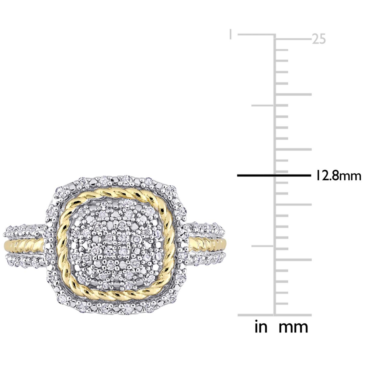1/3 CT TW Diamond Rope Design Halo Ring in 2-Tone Sterling Silver