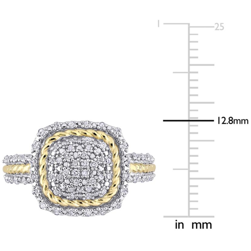 1/3 CT TW Diamond Rope Design Halo Ring in 2-Tone Sterling Silver