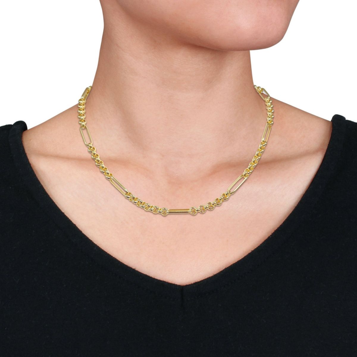 5.3mm mm Rolo Station Link Necklace in 14k Yellow Gold, 32 in