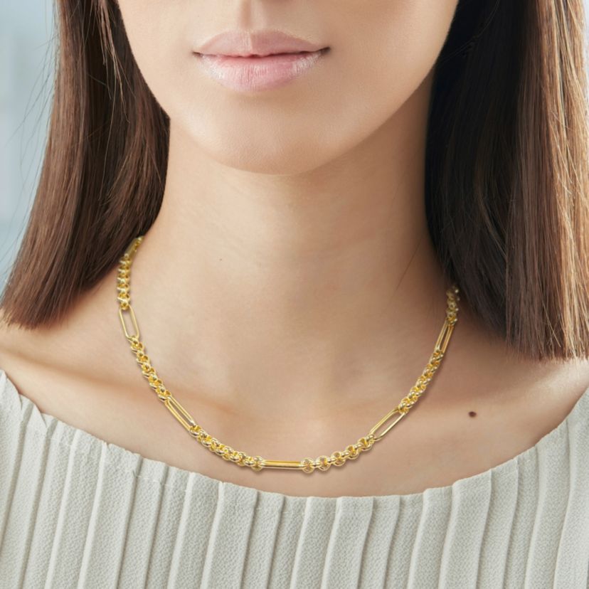 5.3mm mm Rolo Station Link Necklace in 14k Yellow Gold, 32 in