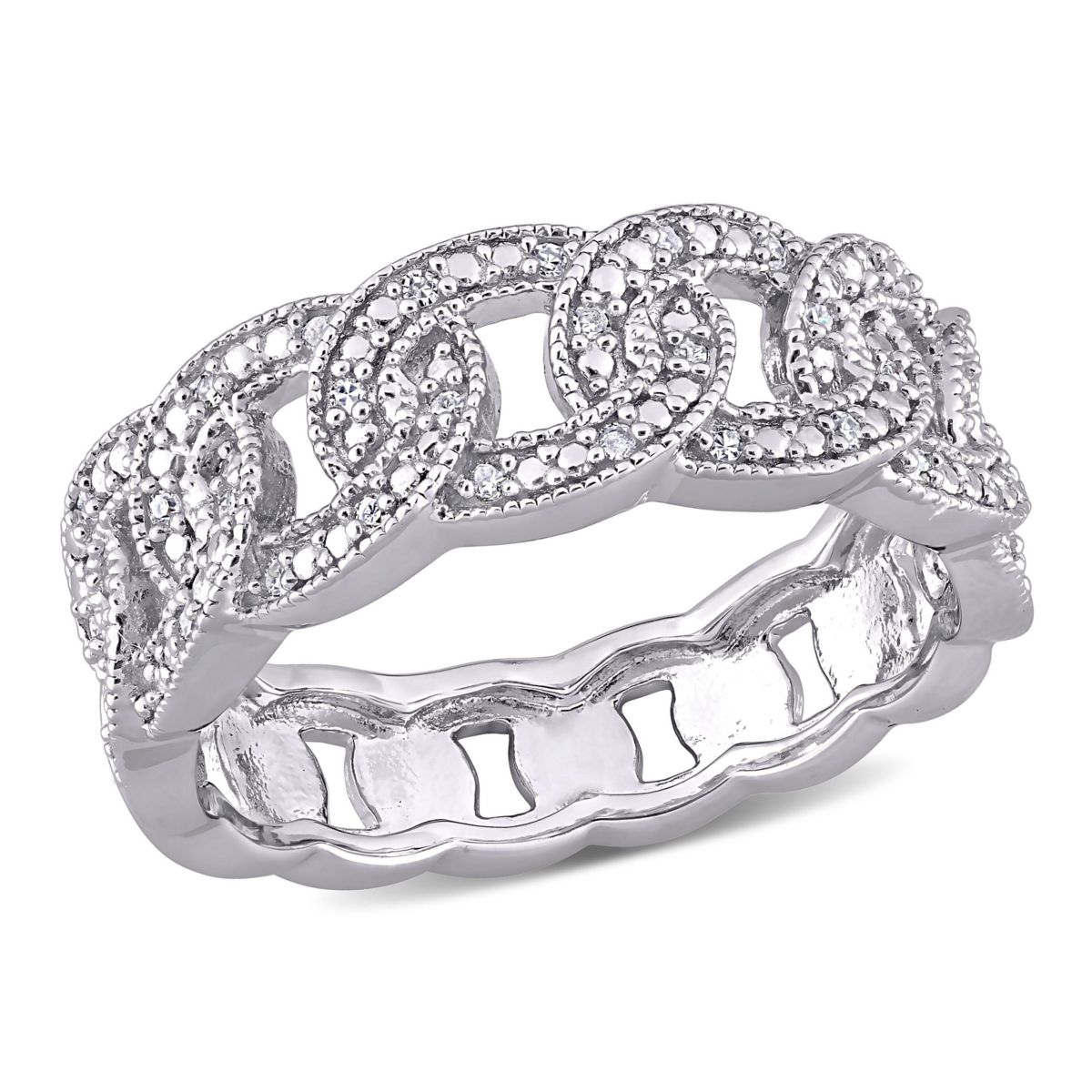 1/10 CT TW Diamond Oval Link Ring in Sterling Silver