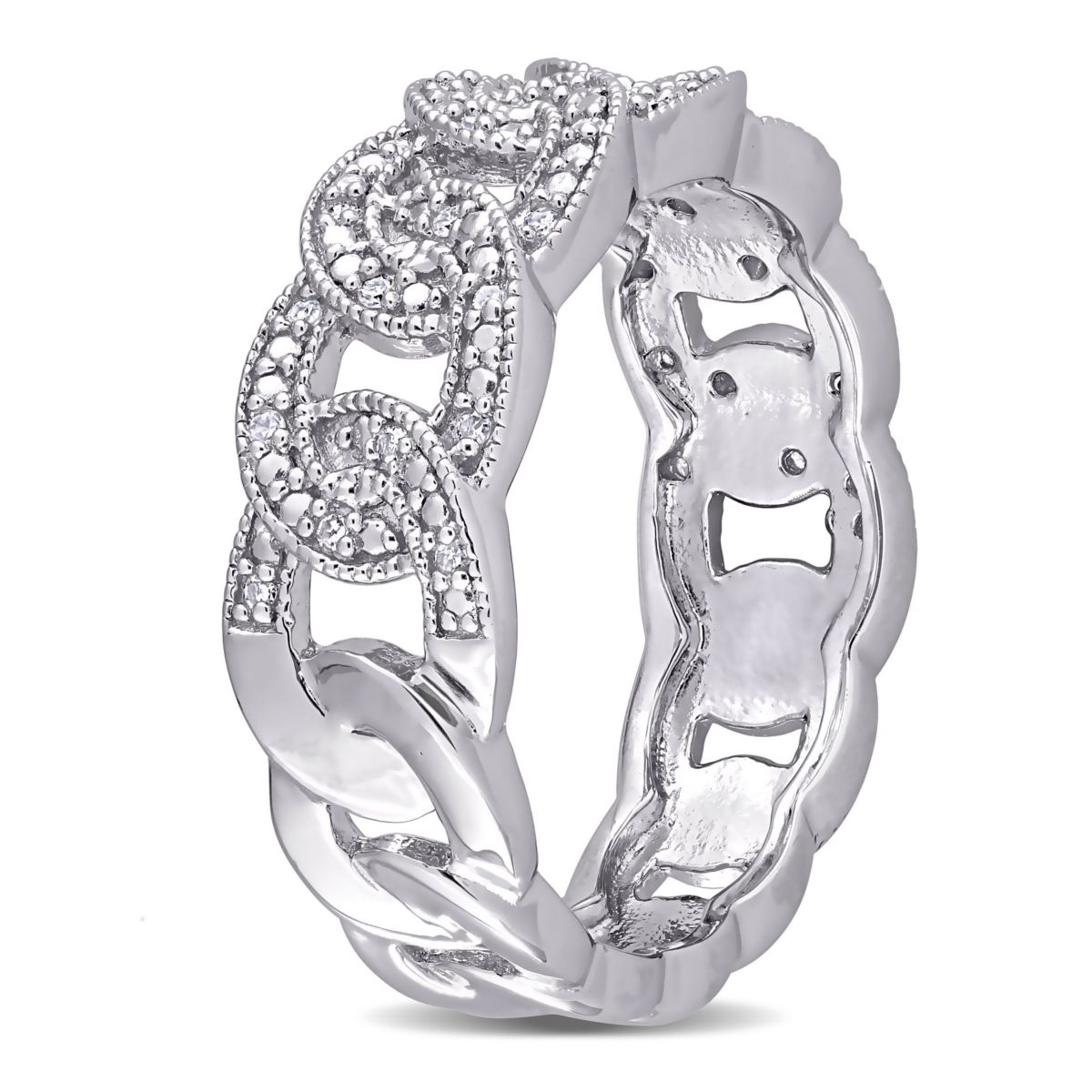 1/10 CT TW Diamond Oval Link Ring in Sterling Silver