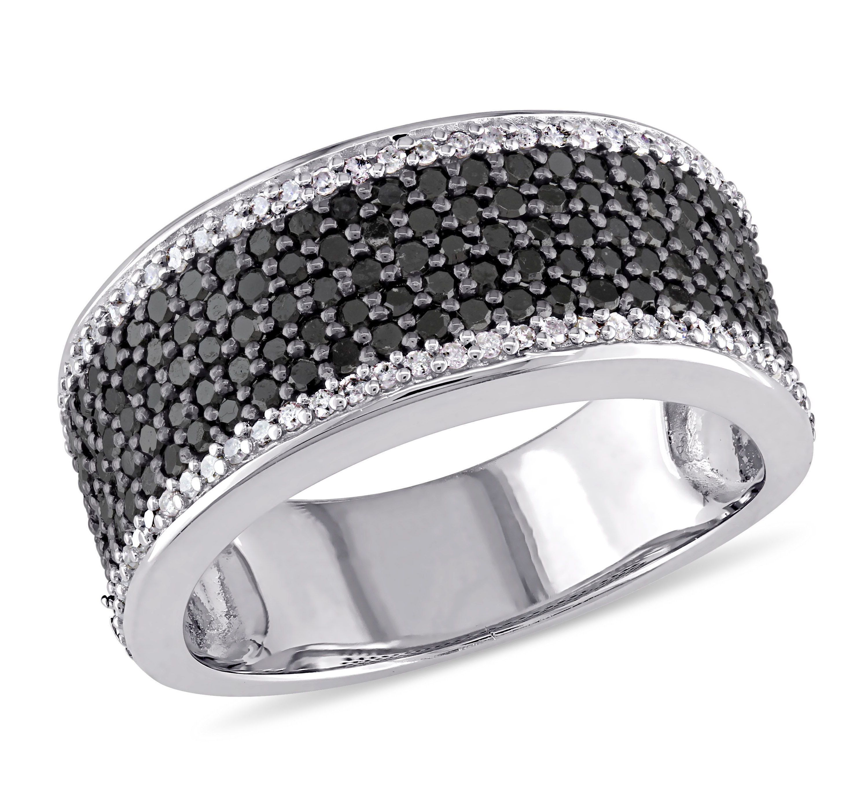 1 CT TW Black and White Diamond Anniversary Band in Sterling Silver with Black Rhodium