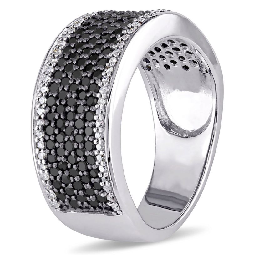 1 CT TW Black and White Diamond Anniversary Band in Sterling Silver with Black Rhodium