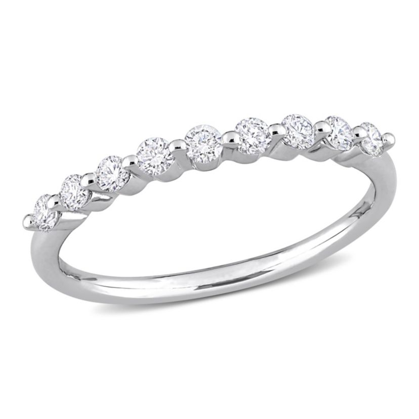 1/3 CT TGW Lab Created Diamond Semi-Eternity Ring in Platinum Plated Sterling Silver