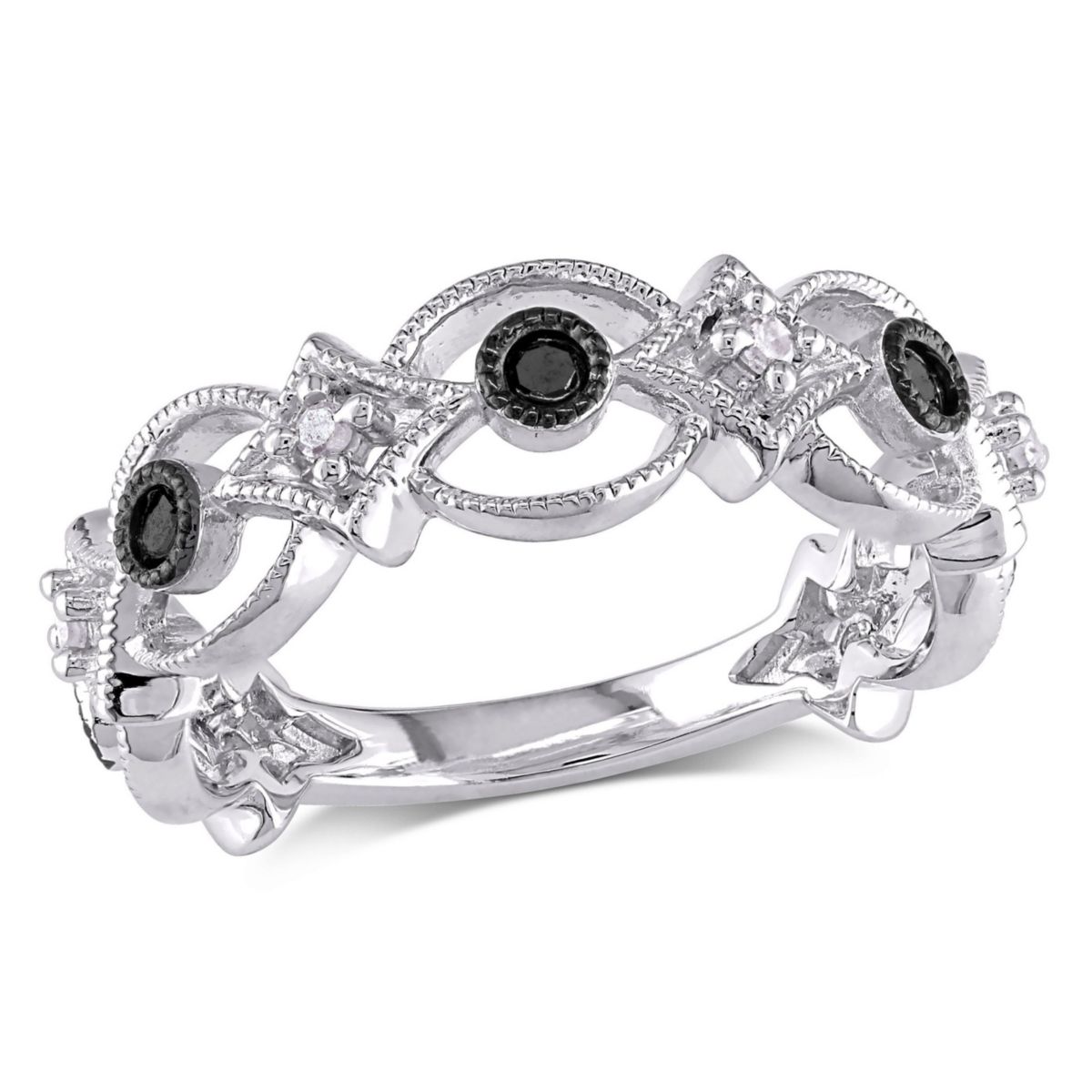 1/6 CT TW Black and White Diamond Vintage Ring in Sterling Silver with Black Rhodium