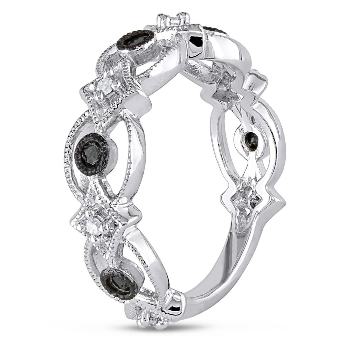 1/6 CT TW Black and White Diamond Vintage Ring in Sterling Silver with Black Rhodium