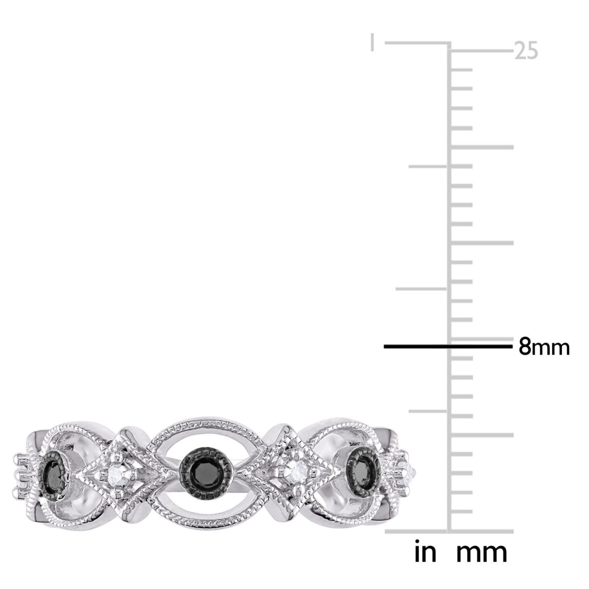 1/6 CT TW Black and White Diamond Vintage Ring in Sterling Silver with Black Rhodium