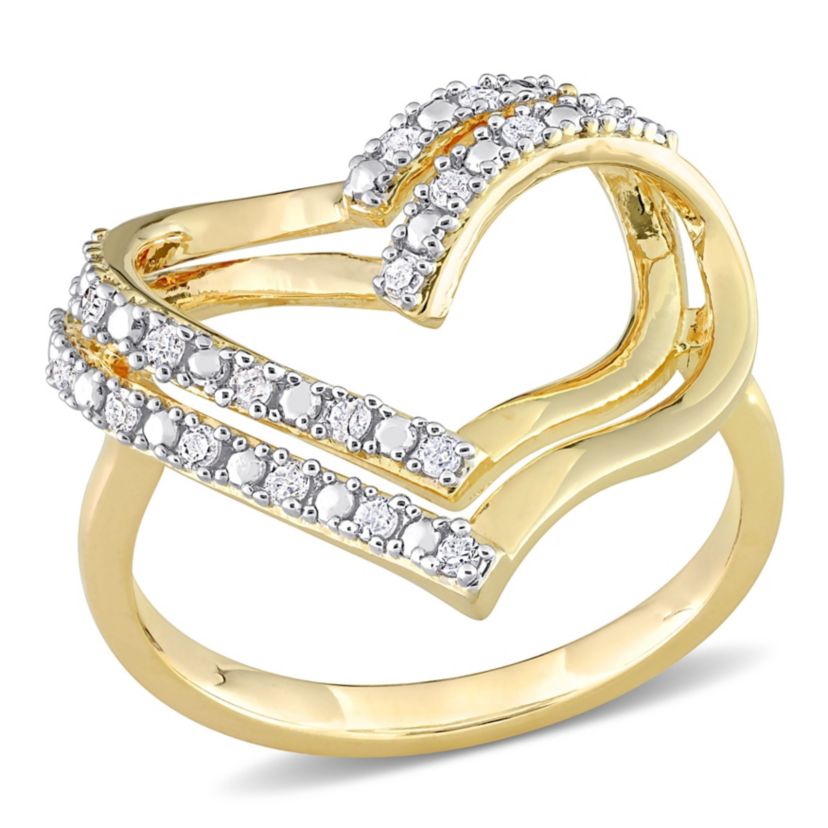 1/5 CT TW Diamond Open Heart Ring in Yellow Plated Sterling Silver