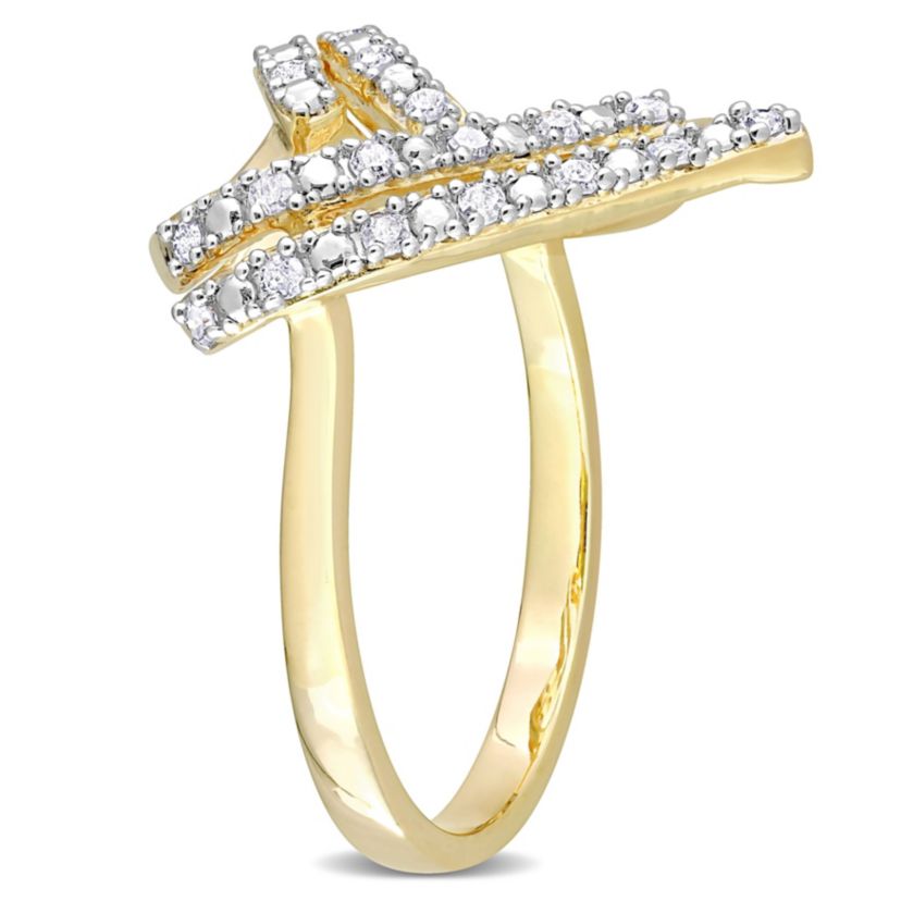 1/5 CT TW Diamond Open Heart Ring in Yellow Plated Sterling Silver