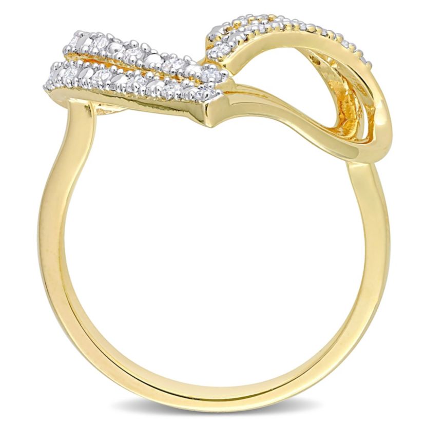 1/5 CT TW Diamond Open Heart Ring in Yellow Plated Sterling Silver
