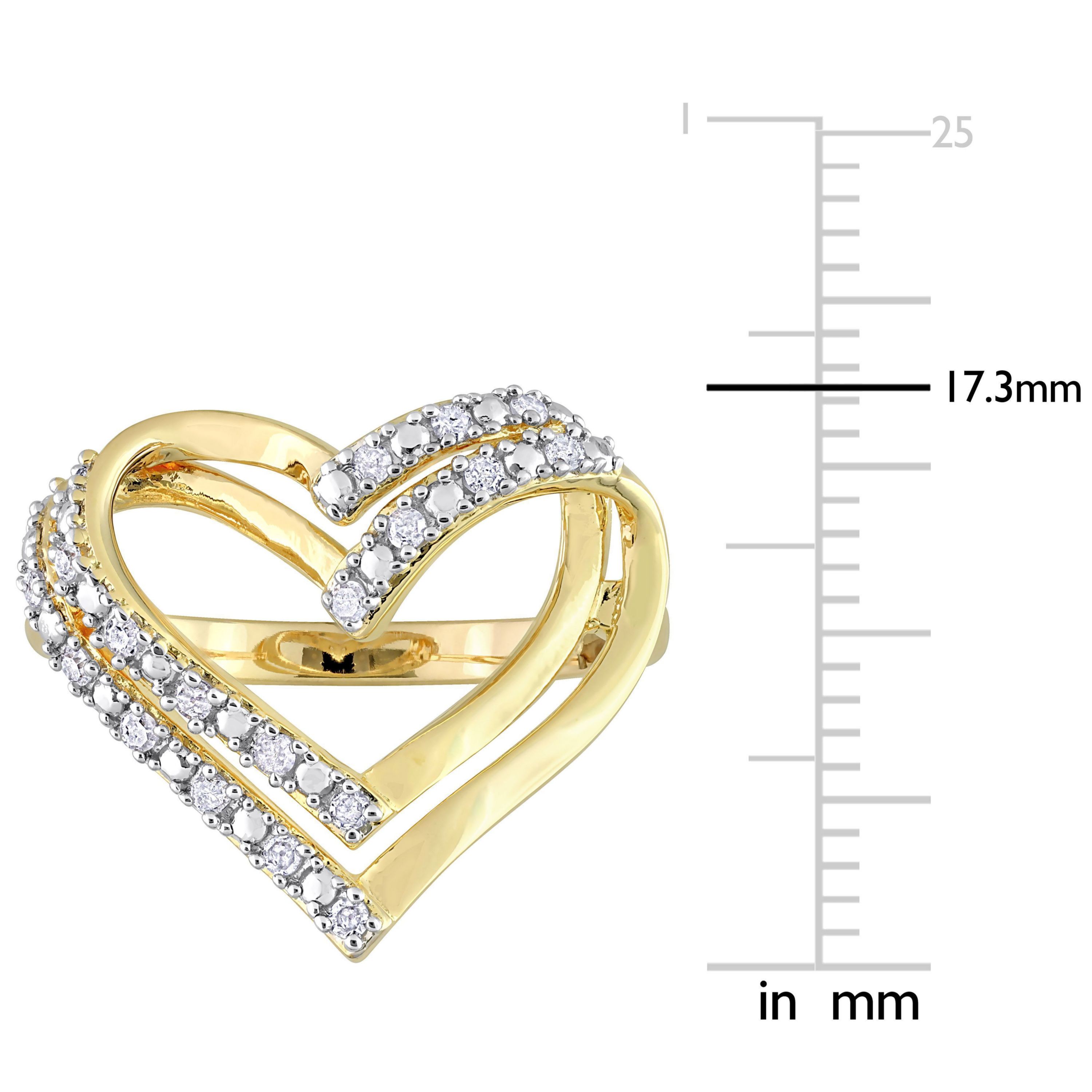 1/5 CT TW Diamond Open Heart Ring in Yellow Plated Sterling Silver