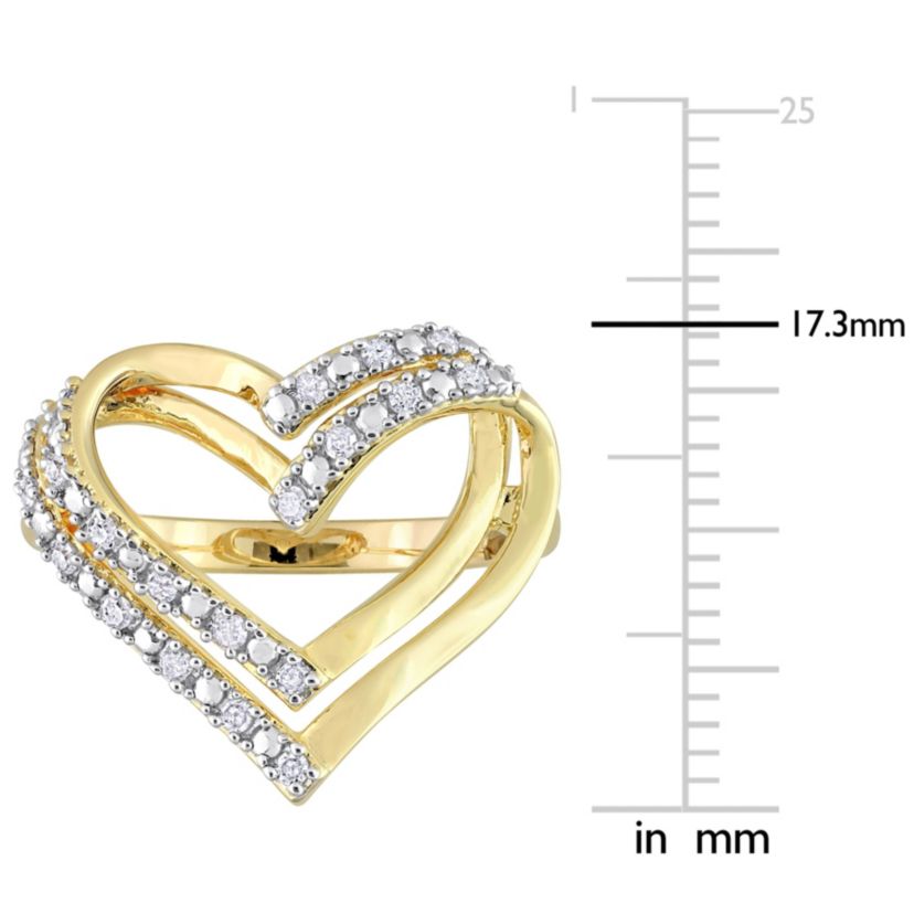 1/5 CT TW Diamond Open Heart Ring in Yellow Plated Sterling Silver