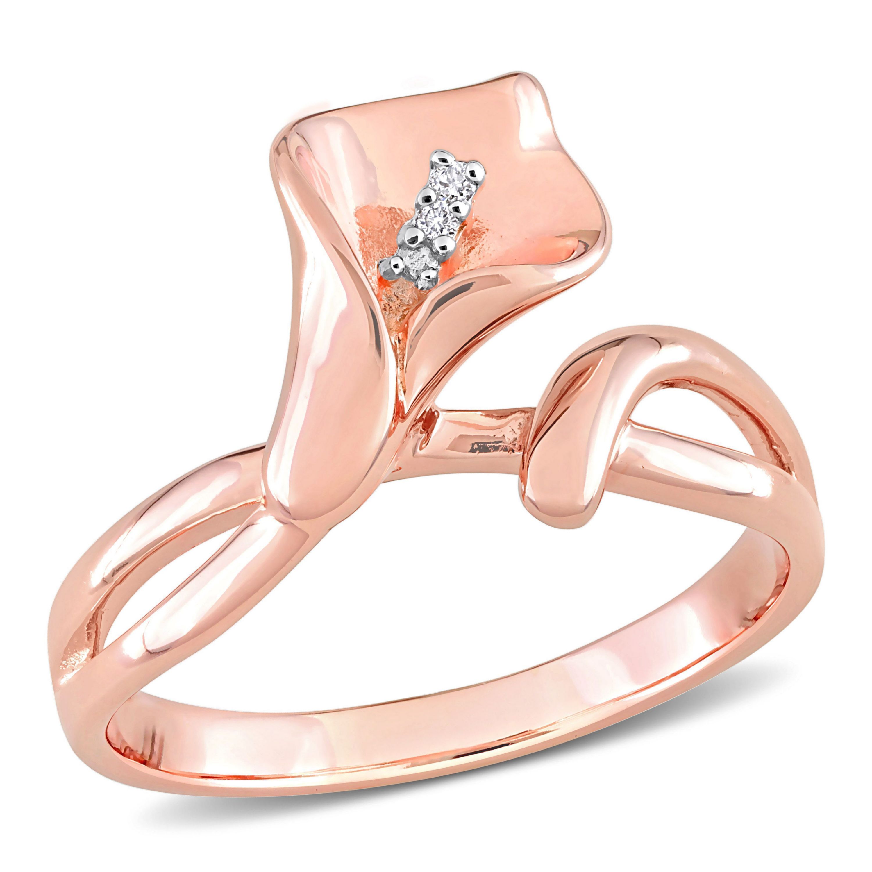 Diamond Accent Calla Lily Floral Ring in Rose Plated Sterling Silver