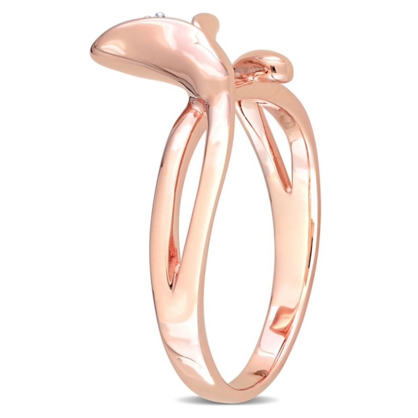 Diamond Accent Calla Lily Floral Ring in Rose Plated Sterling Silver