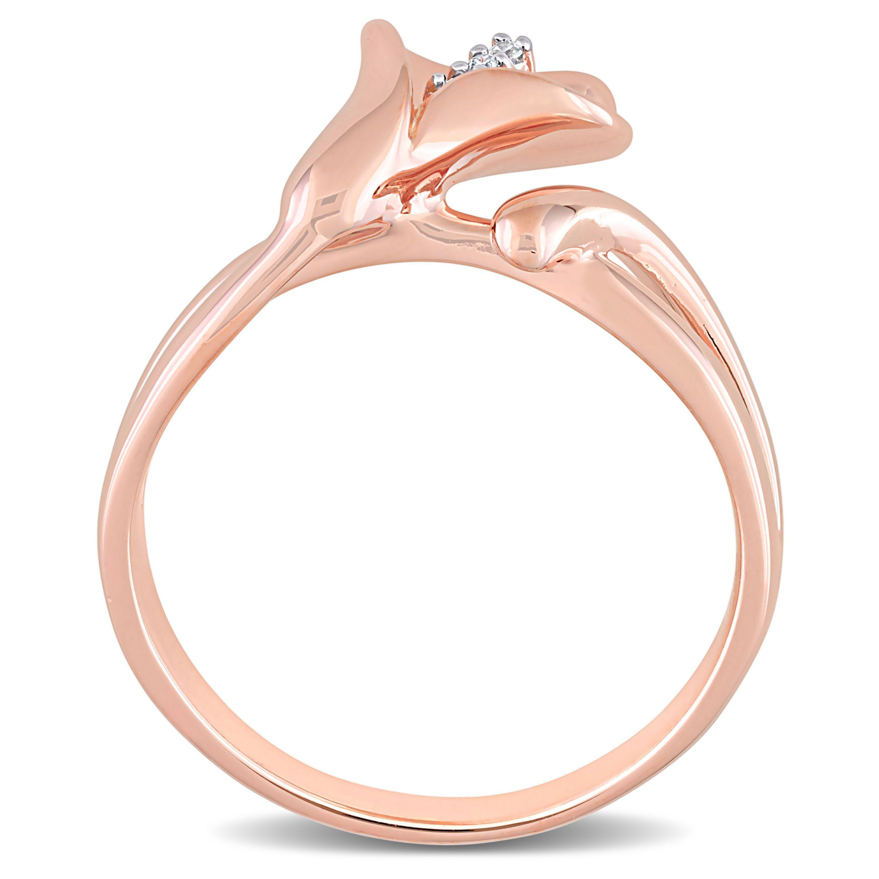 Diamond Accent Calla Lily Floral Ring in Rose Plated Sterling Silver