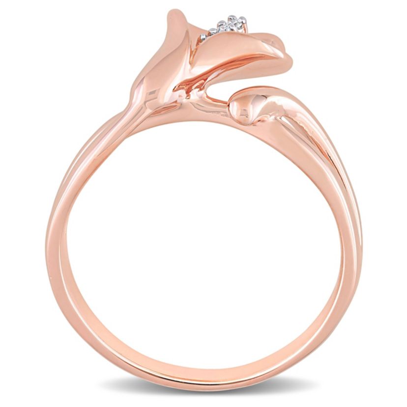 Diamond Accent Calla Lily Floral Ring in Rose Plated Sterling Silver