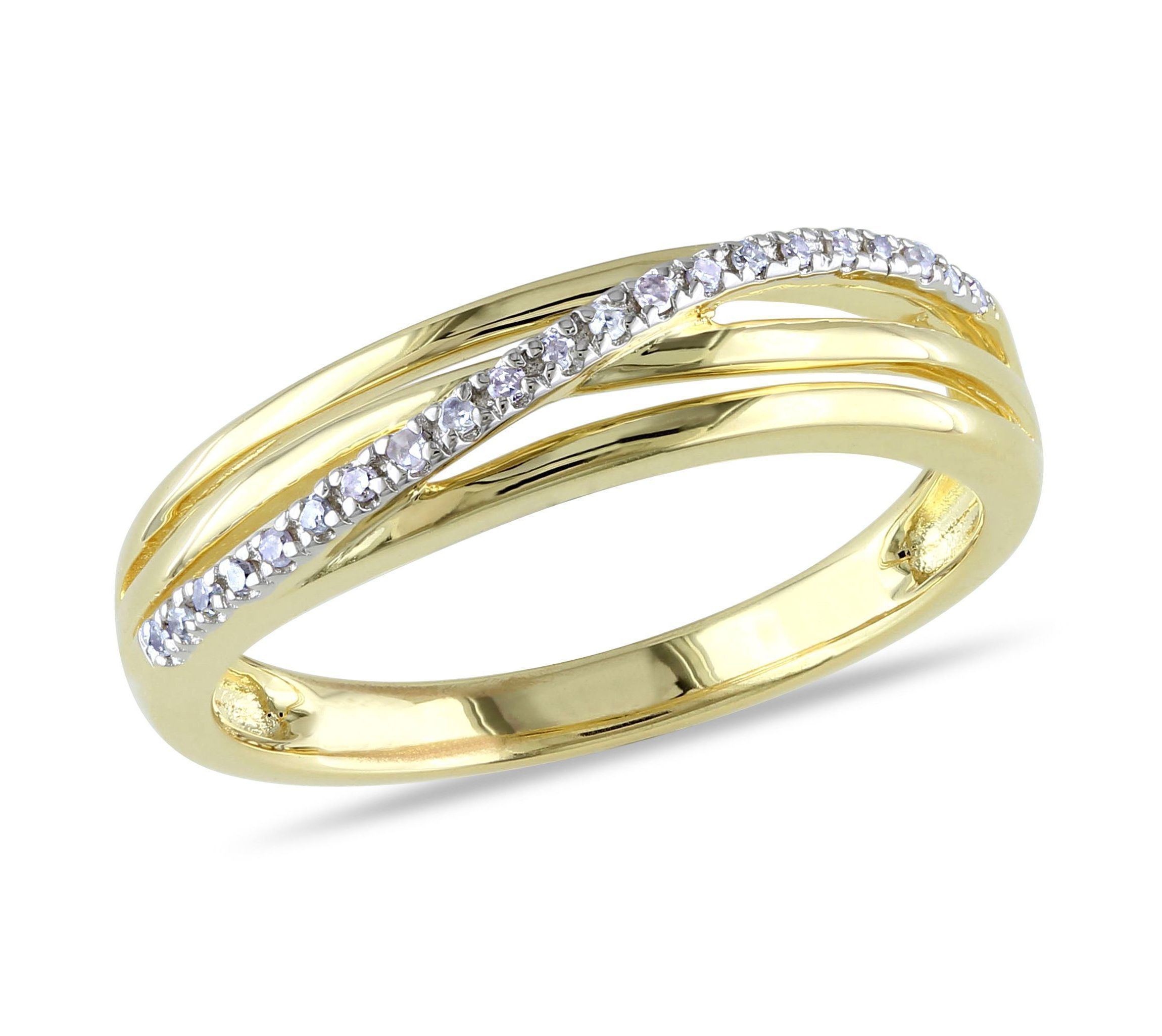 Diamond Accent Crossover Ring in Yellow Plated Sterling Silver
