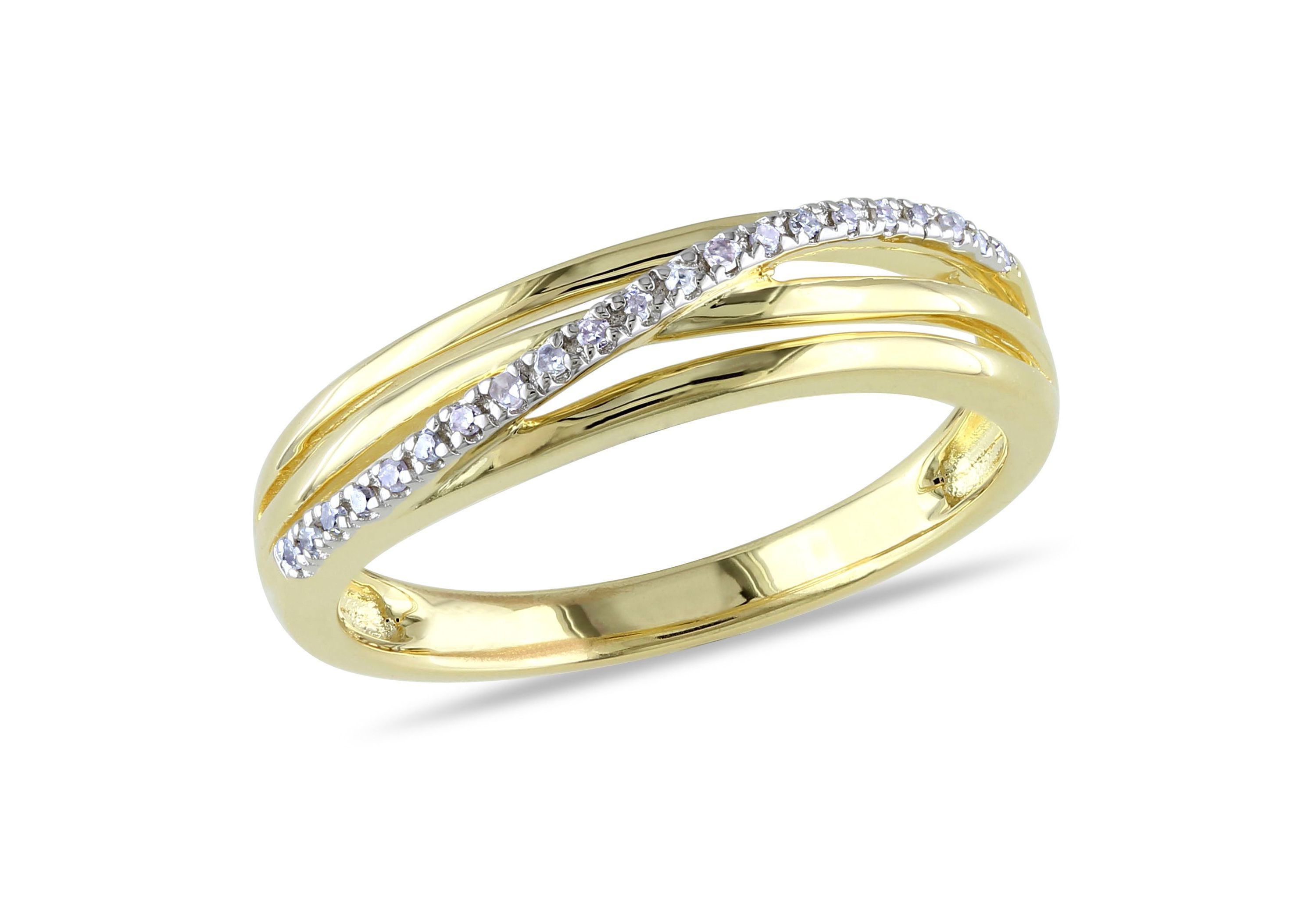 Diamond Accent Crossover Ring in Yellow Plated Sterling Silver