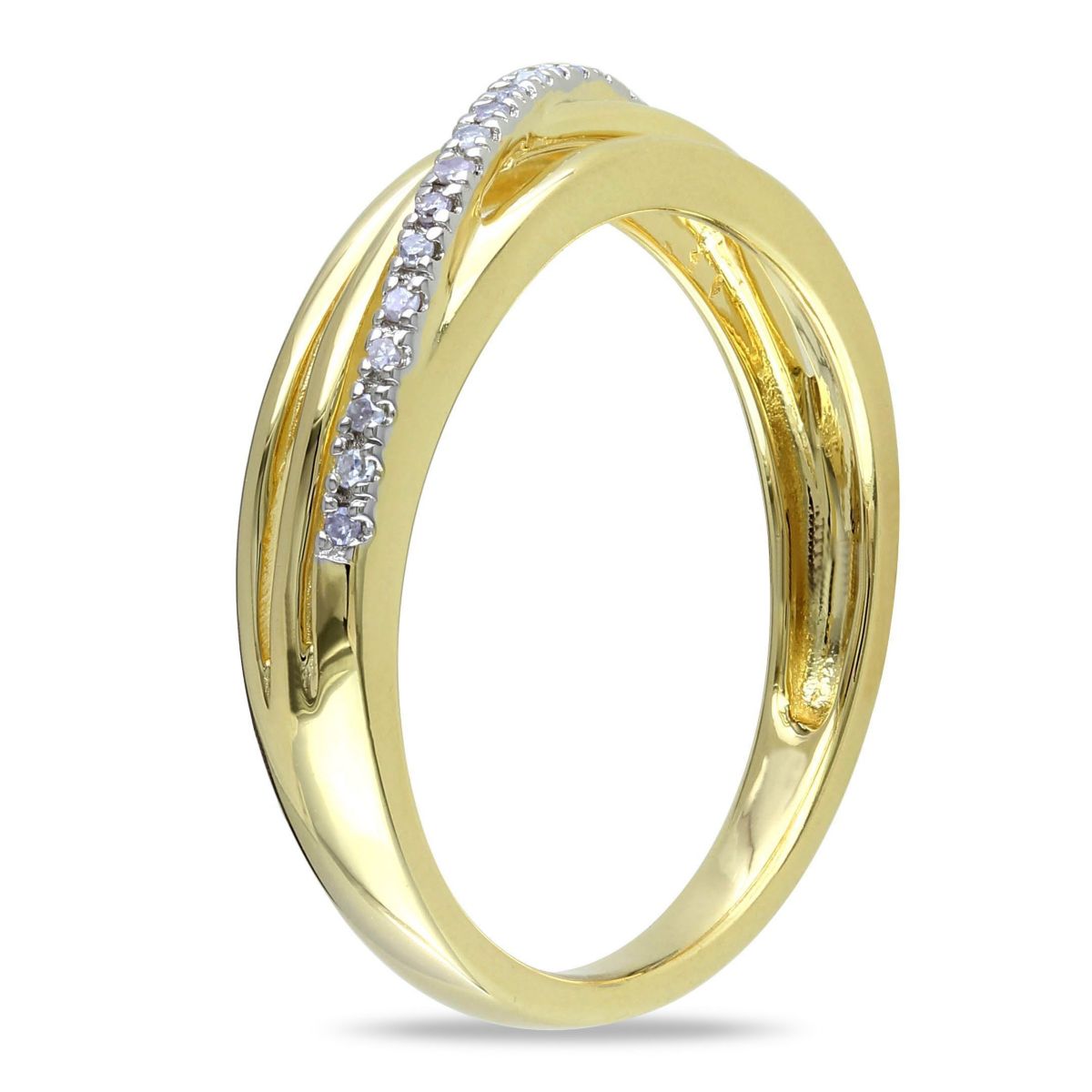 Diamond Accent Crossover Ring in Yellow Plated Sterling Silver