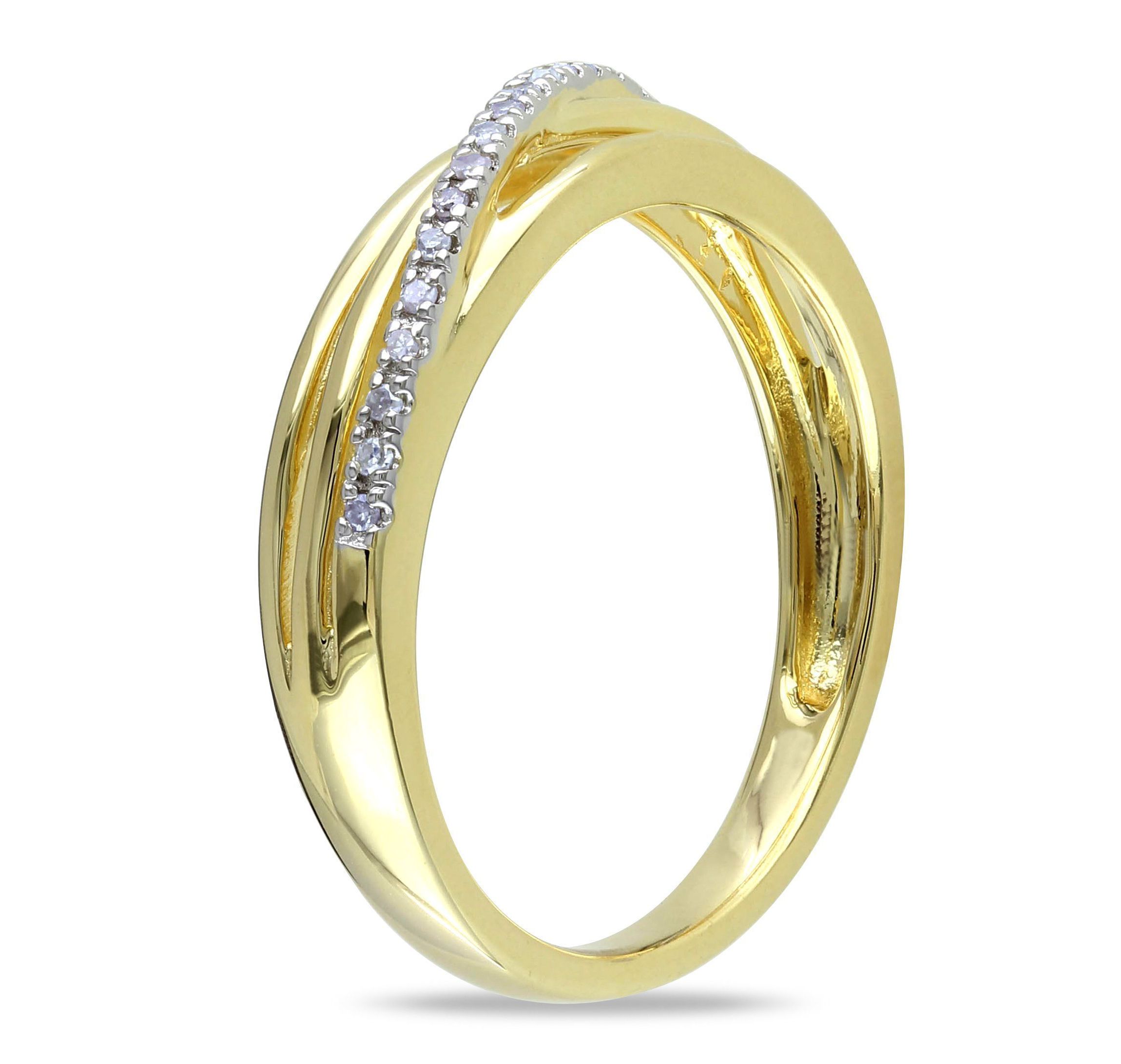 Diamond Accent Crossover Ring in Yellow Plated Sterling Silver