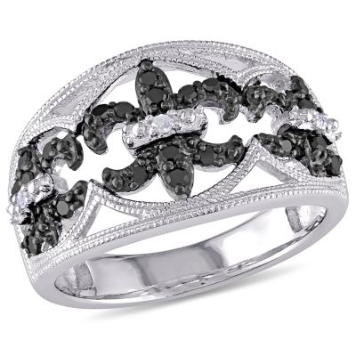 1/4 CT TW Black and White Diamond Ring Sterling Silver with Rhodium