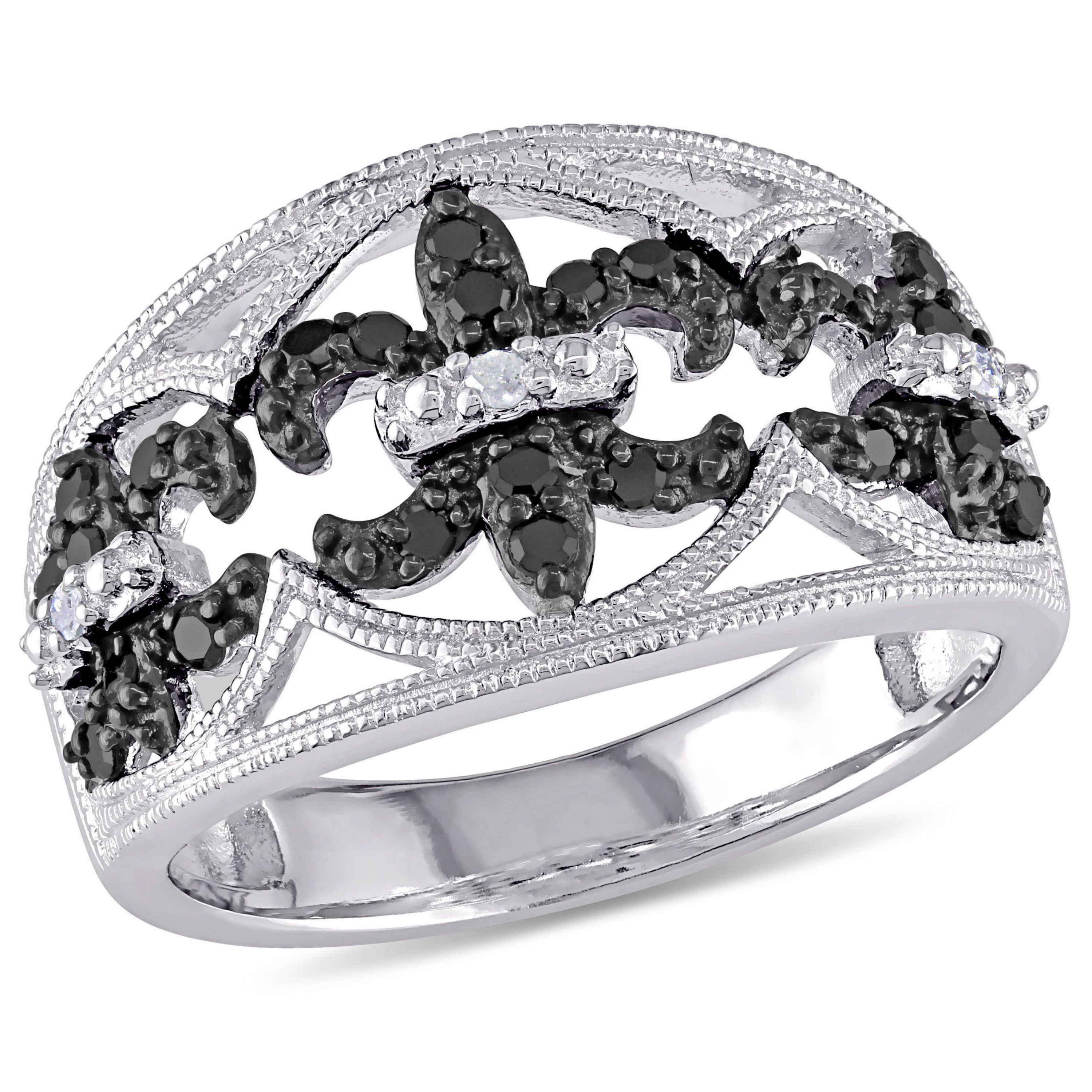 1/4 CT TW Black and White Diamond Ring in Sterling Silver with Black Rhodium