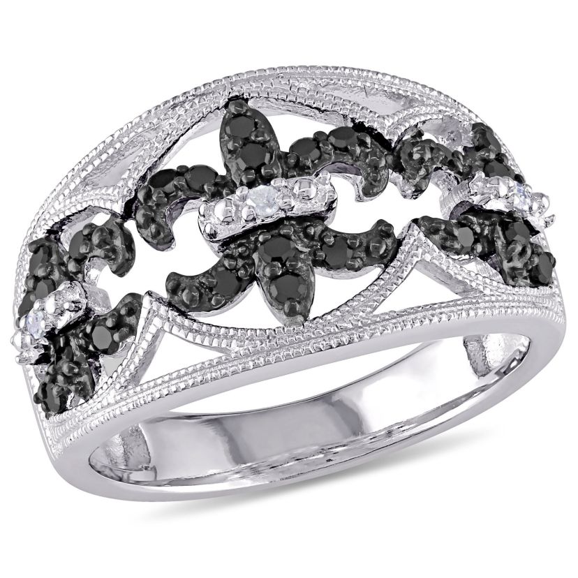 1/4 CT TW Black and White Diamond Ring in Sterling Silver with Black Rhodium