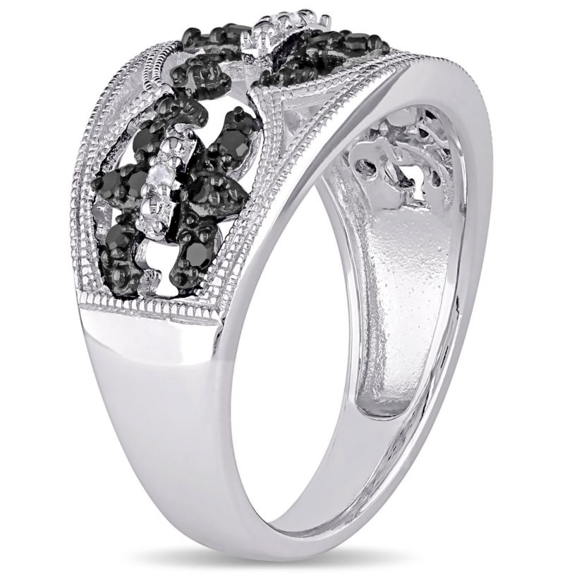 1/4 CT TW Black and White Diamond Ring in Sterling Silver with Black Rhodium