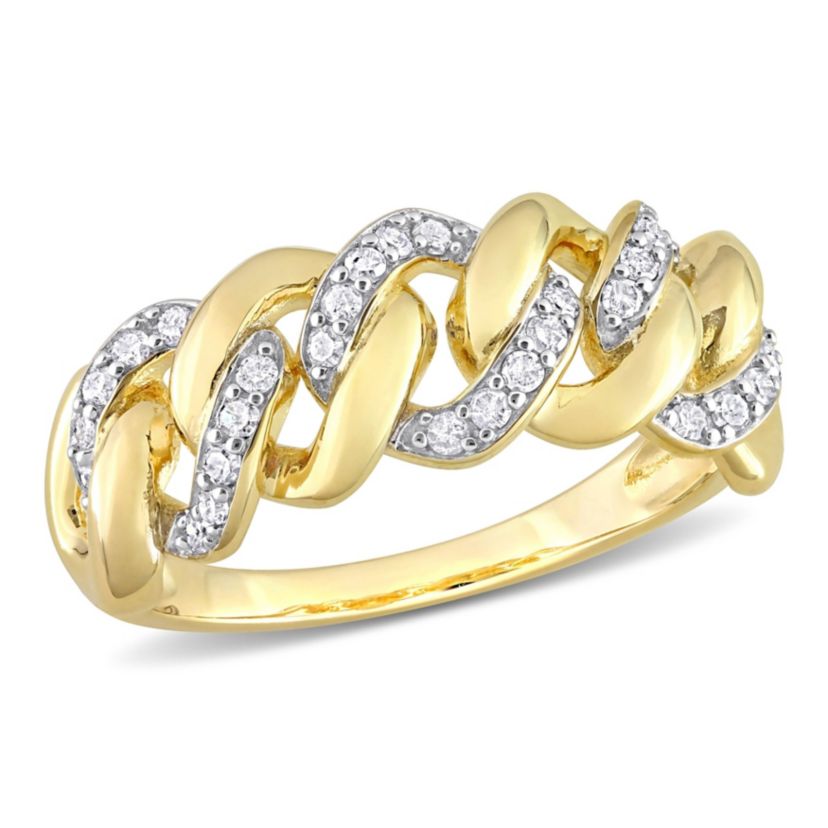 1/4 CT TW Diamond Interlocking Link Ring in Yellow Plated Sterling Silver