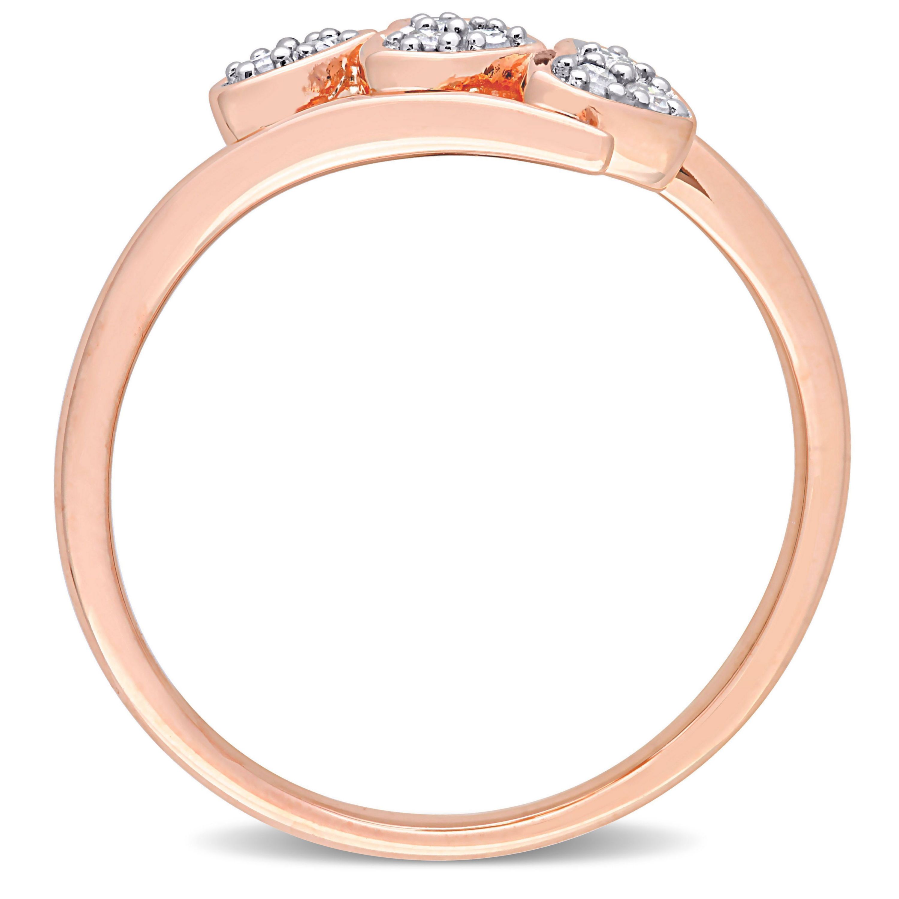 1/10 CT TW Diamond Triple Heart Bypass Promise Ring in Rose Plated Sterling Silver
