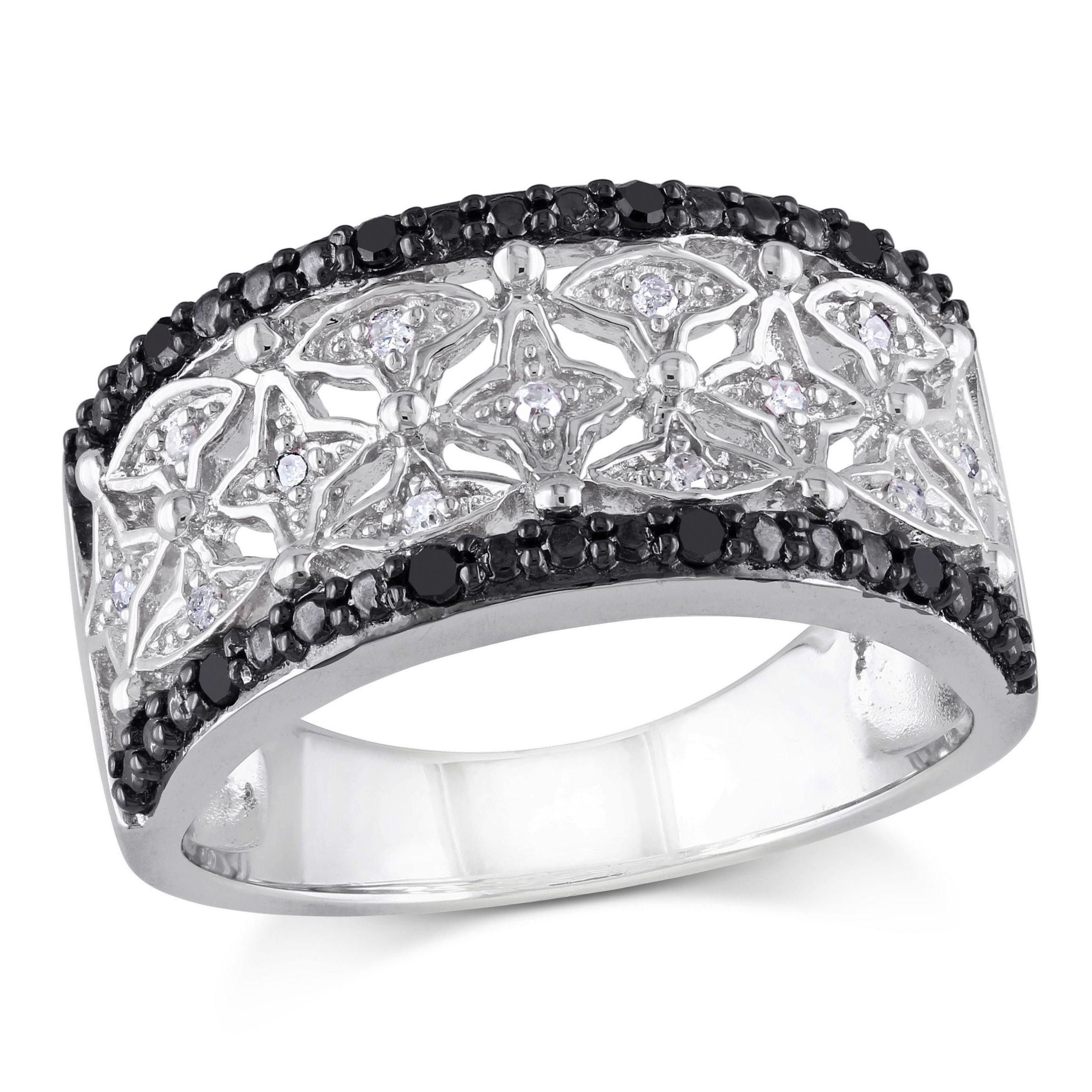1/7 CT TW Black and White Diamond Vintage Ring in Sterling Silver with Black Rhodium