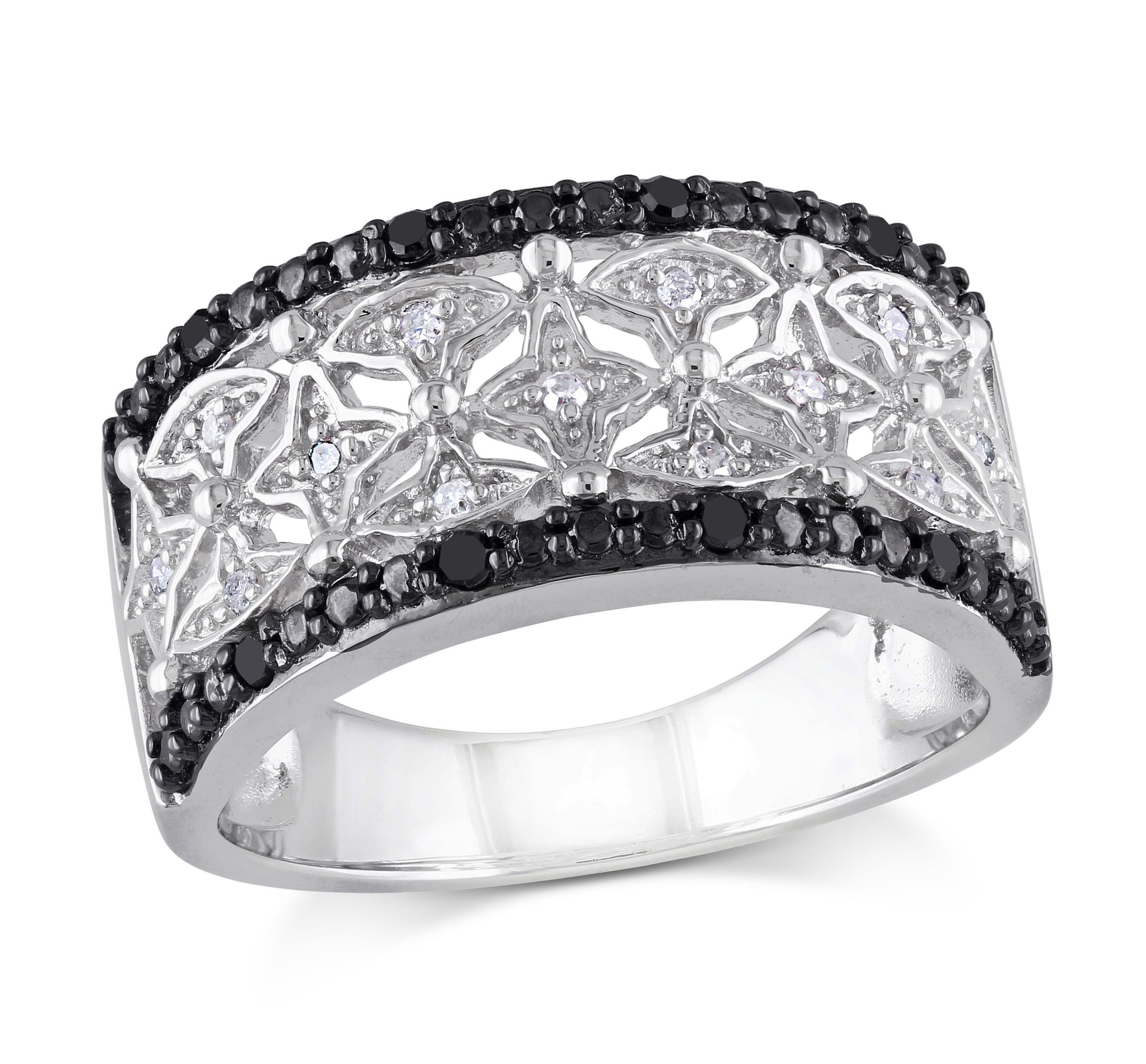 1/7 CT TW Black and White Diamond Vintage Ring in Sterling Silver with Black Rhodium
