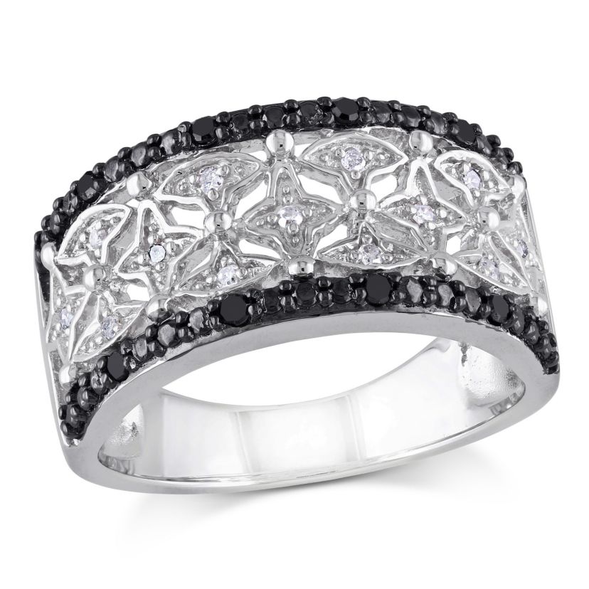 1/7 CT TW Black and White Diamond Vintage Ring in Sterling Silver with Black Rhodium