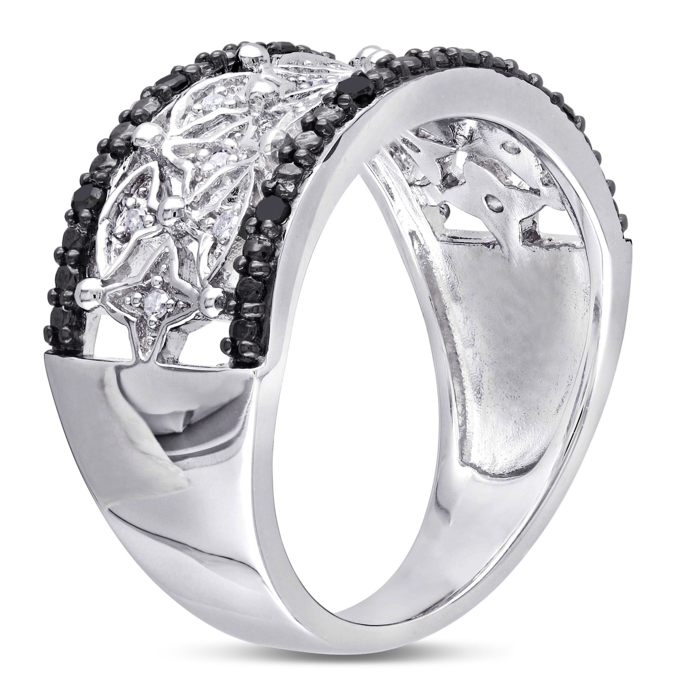 1/7 CT TW Black and White Diamond Vintage Ring in Sterling Silver with Black Rhodium