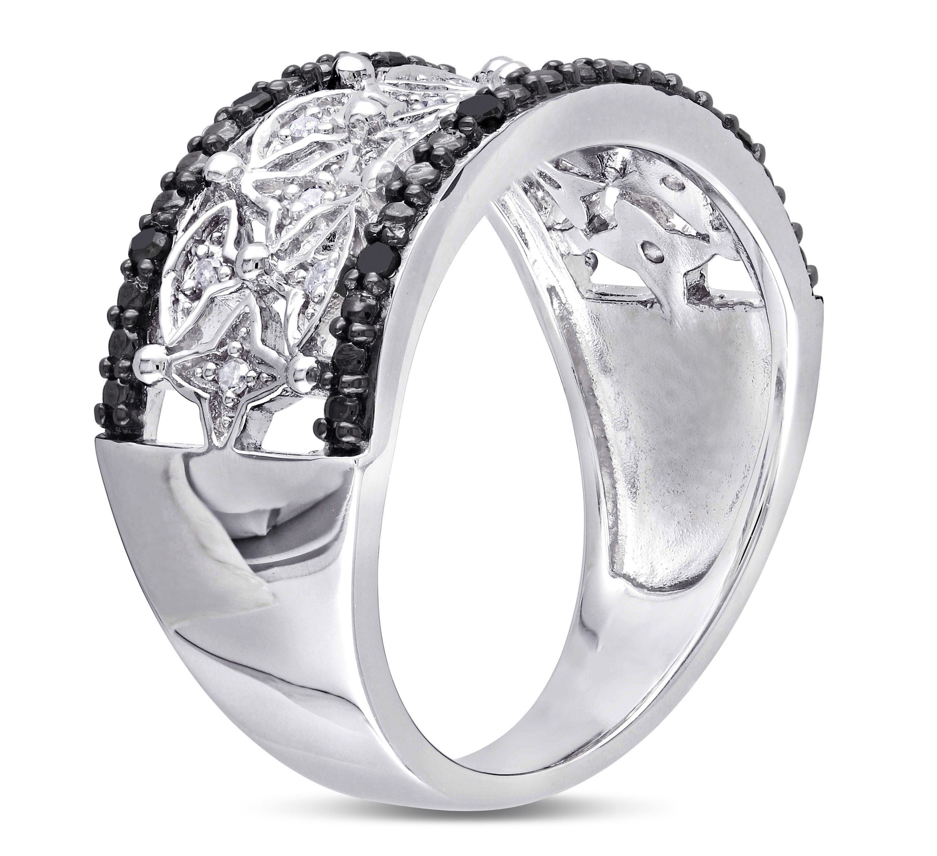 1/7 CT TW Black and White Diamond Vintage Ring in Sterling Silver with Black Rhodium