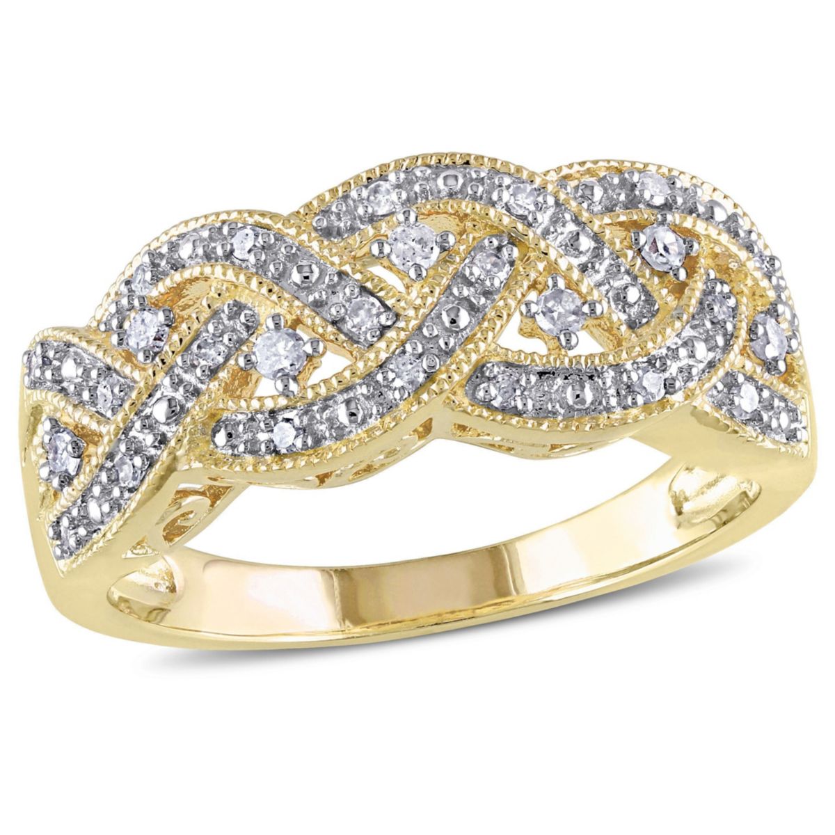 1/8 CT TW Diamond Braided Ring in Yellow Plated Sterling Silver