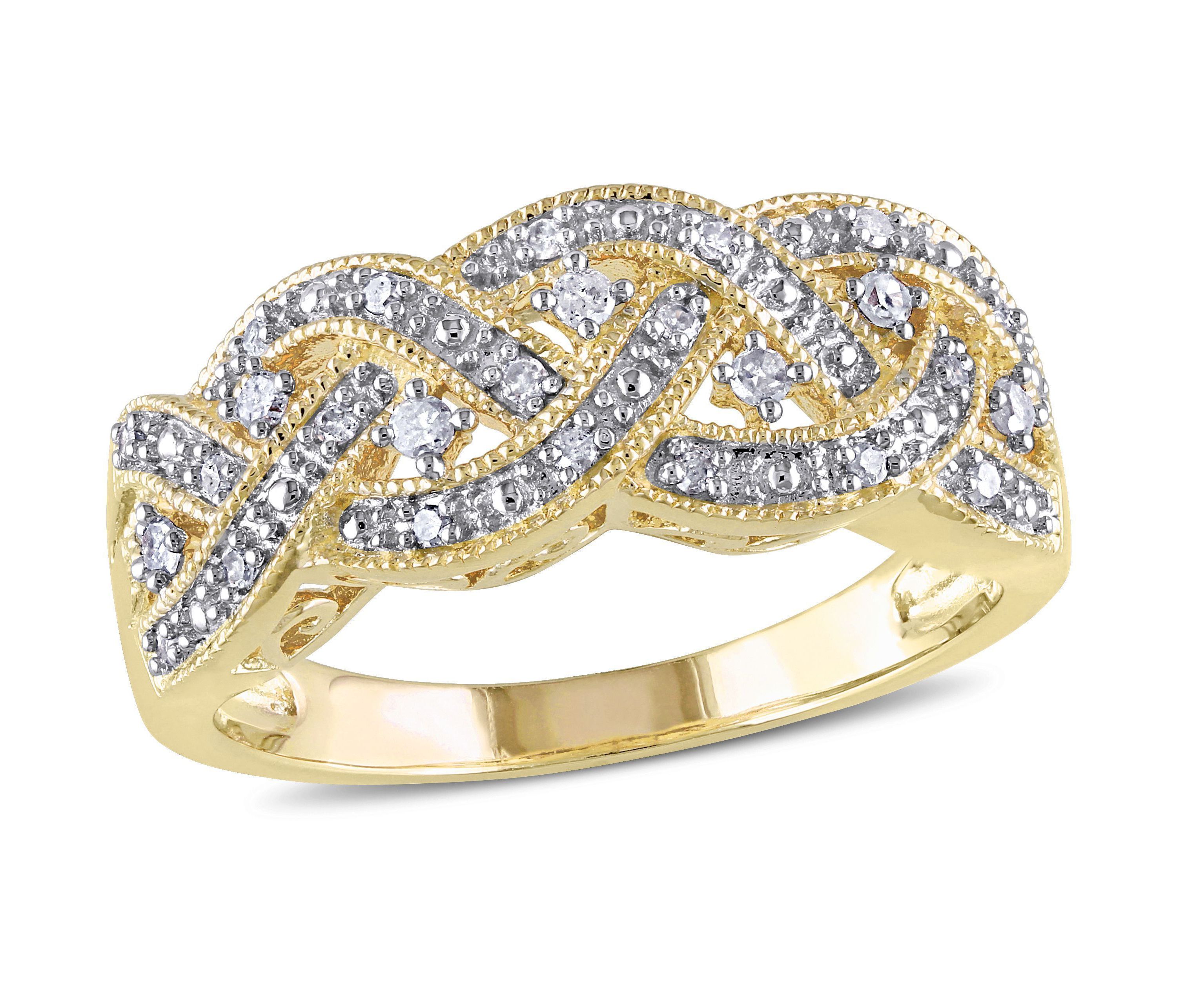1/8 CT TW Diamond Braided Ring in Yellow Plated Sterling Silver