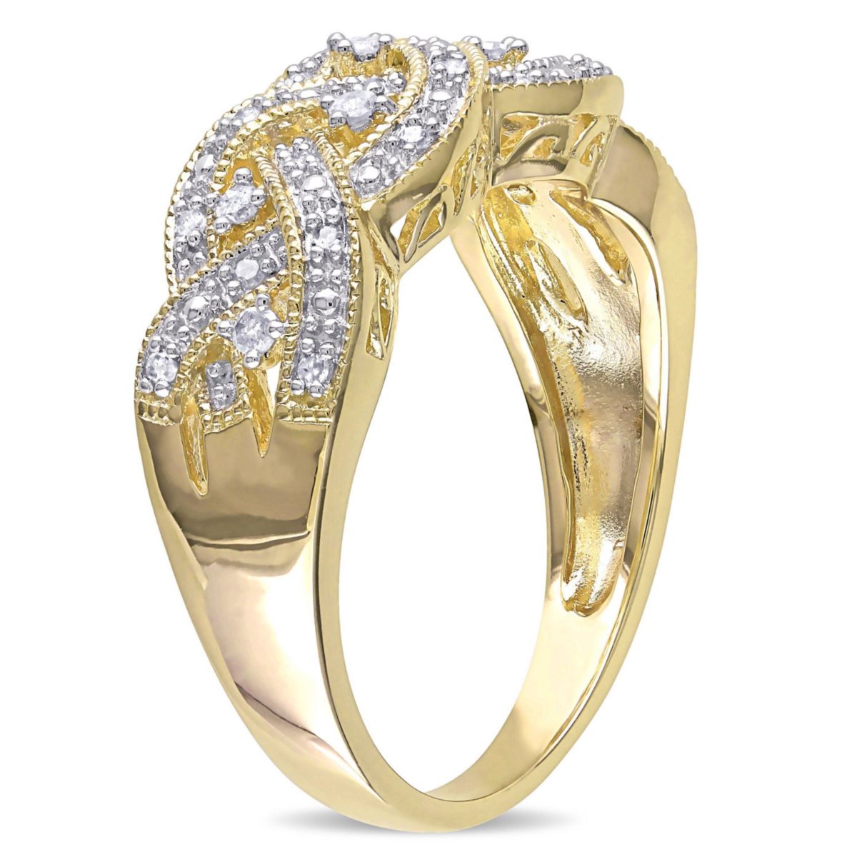 1/8 CT TW Diamond Braided Ring in Yellow Plated Sterling Silver