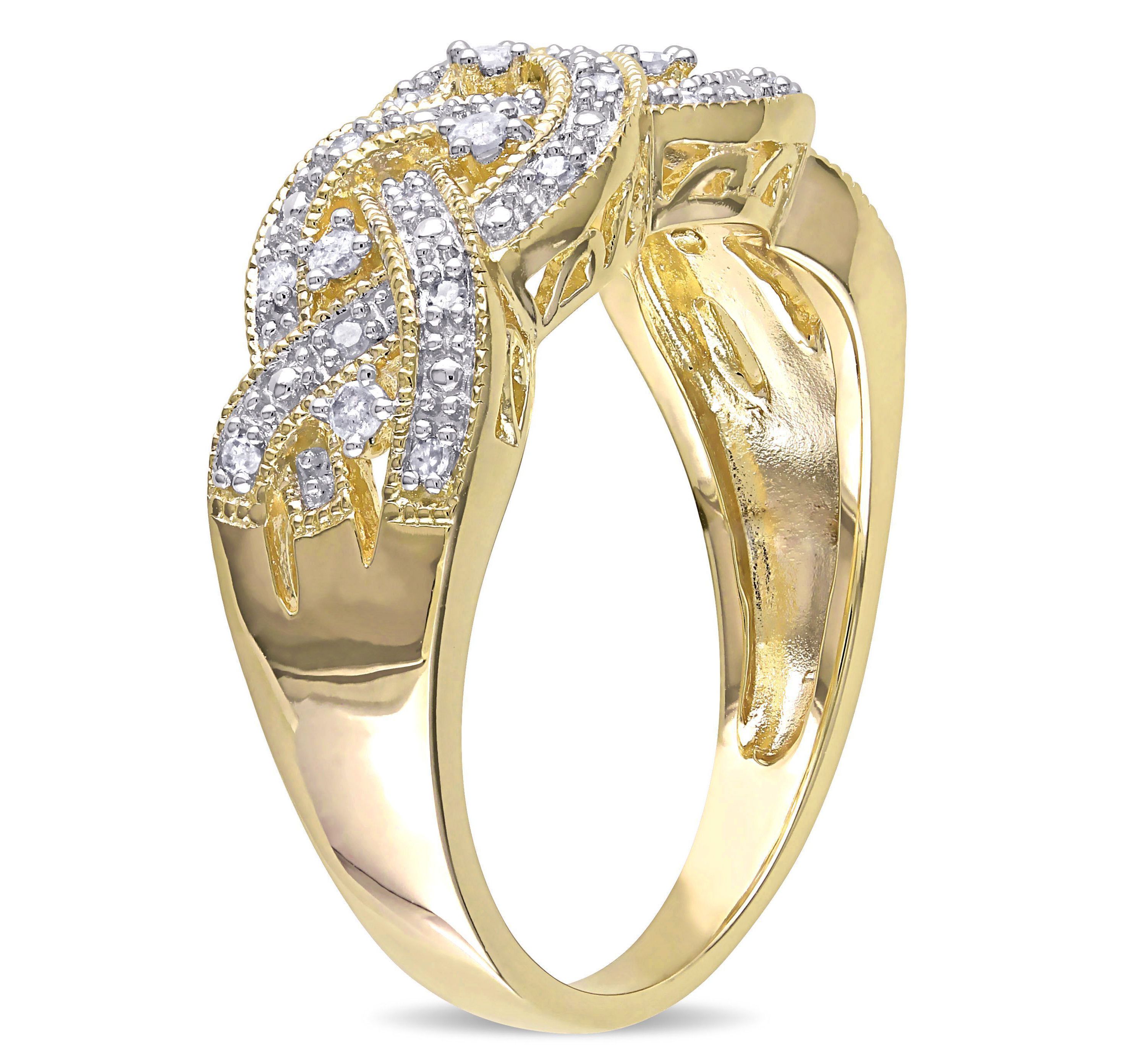 1/8 CT TW Diamond Braided Ring in Yellow Plated Sterling Silver