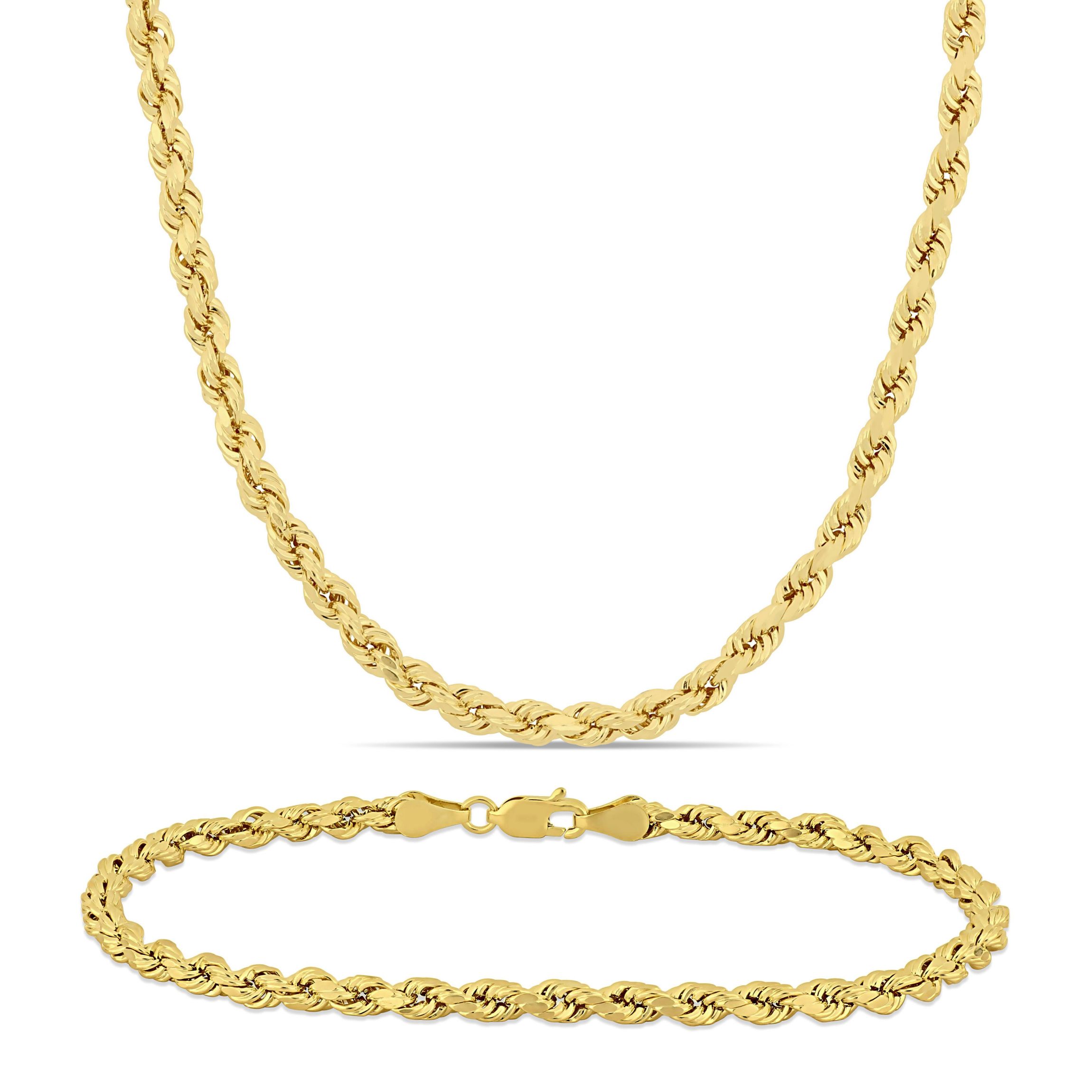 2-Piece Set 4mm Rope Chain Necklace and Bracelet in 10k Yellow Gold